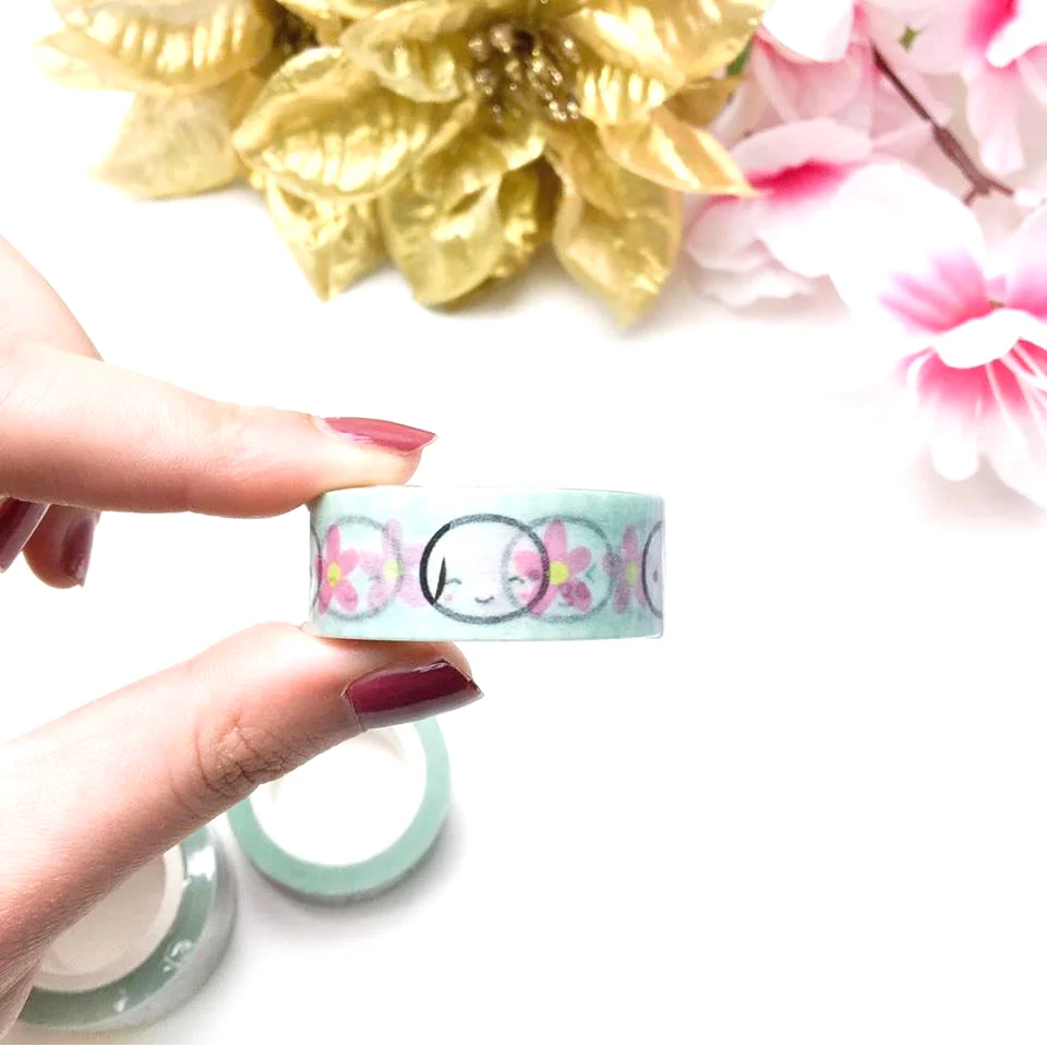 Original Mint Emoti Heads Washi Tape - 15mm - Image 2
