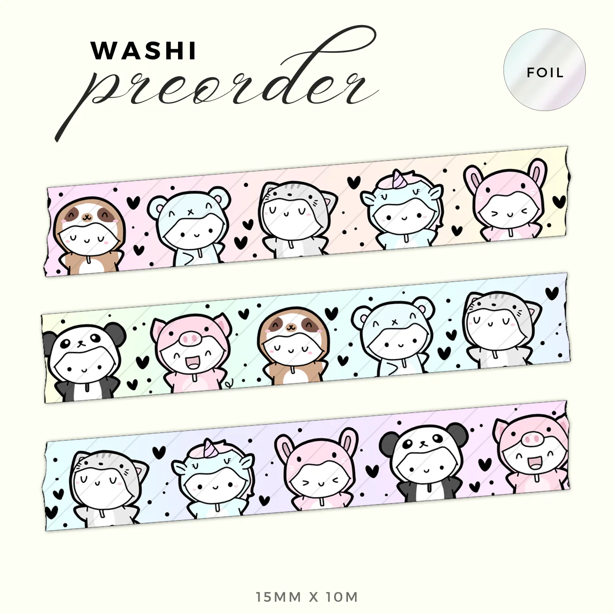 Rainbow Animal Onesies 2.0 Washi Tape - 15mm (1 per customer) - Image 4