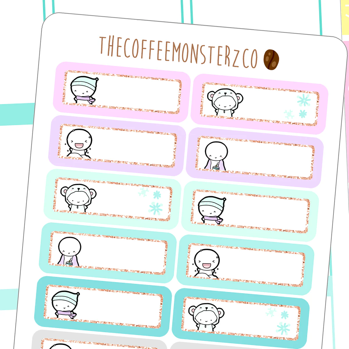 Winter Emotis 1.5" Glitter Labels (FINAL STOCK)